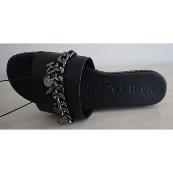 Karl Lagerfeld Women's Sz 8M Black Basia Charm/K23 Slide Sandals - Picture 5 of 9